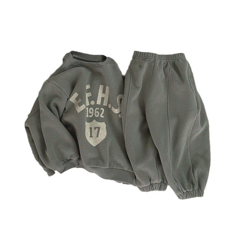 Boys And Girls Letter Printing Casual Fleece Sweater Two-piece Set - KreovaKids