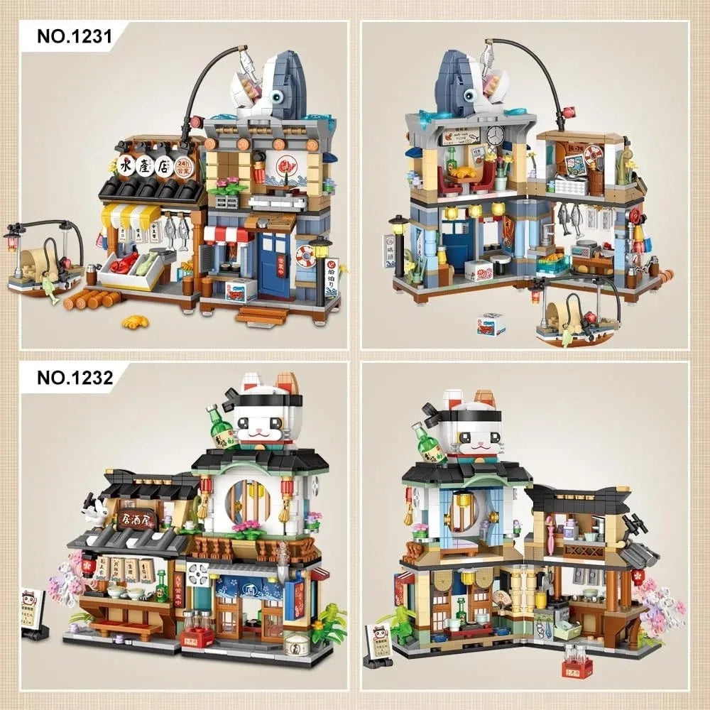 4 PACK Brick Building Set For Kids, 2969 PCS Building Blocks Kit Japanese Street Building Toy Set Gift For 6-15 Years Old Kid And Adult - KreovaKids