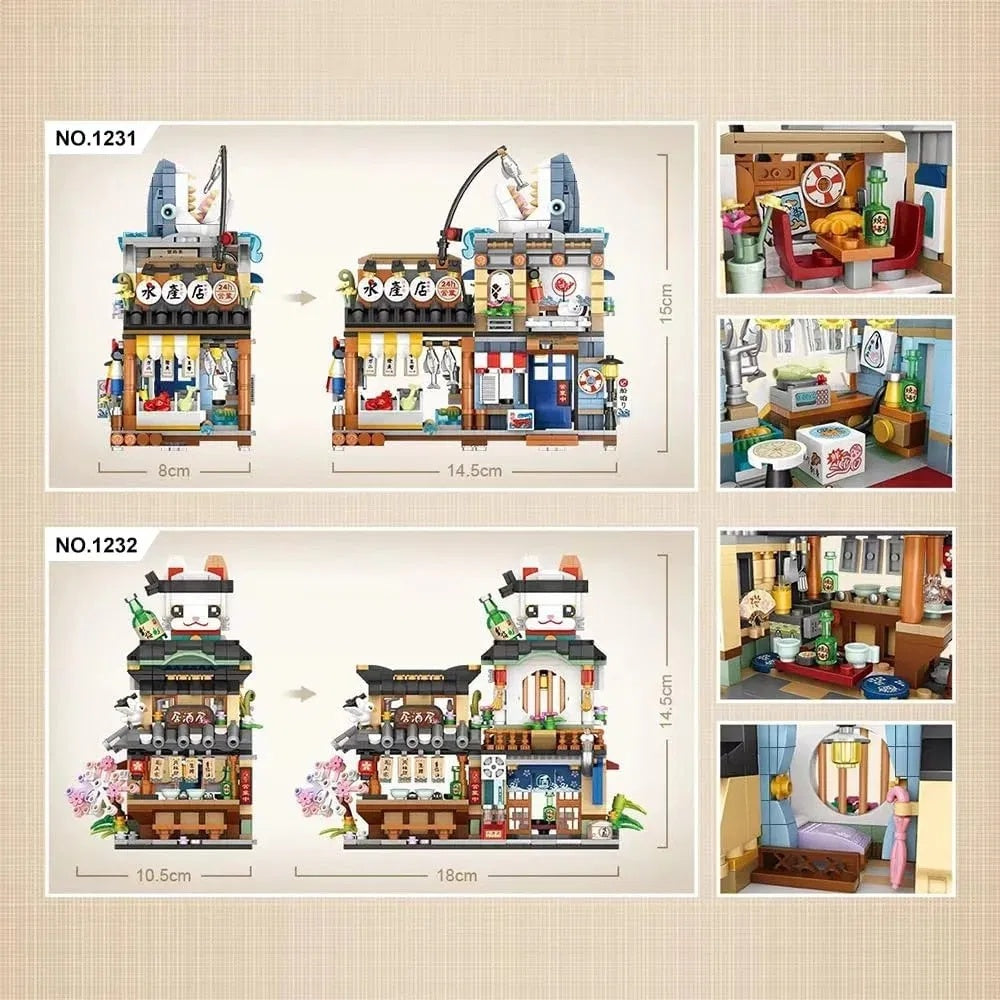 4 PACK Brick Building Set For Kids, 2969 PCS Building Blocks Kit Japanese Street Building Toy Set Gift For 6-15 Years Old Kid And Adult - KreovaKids