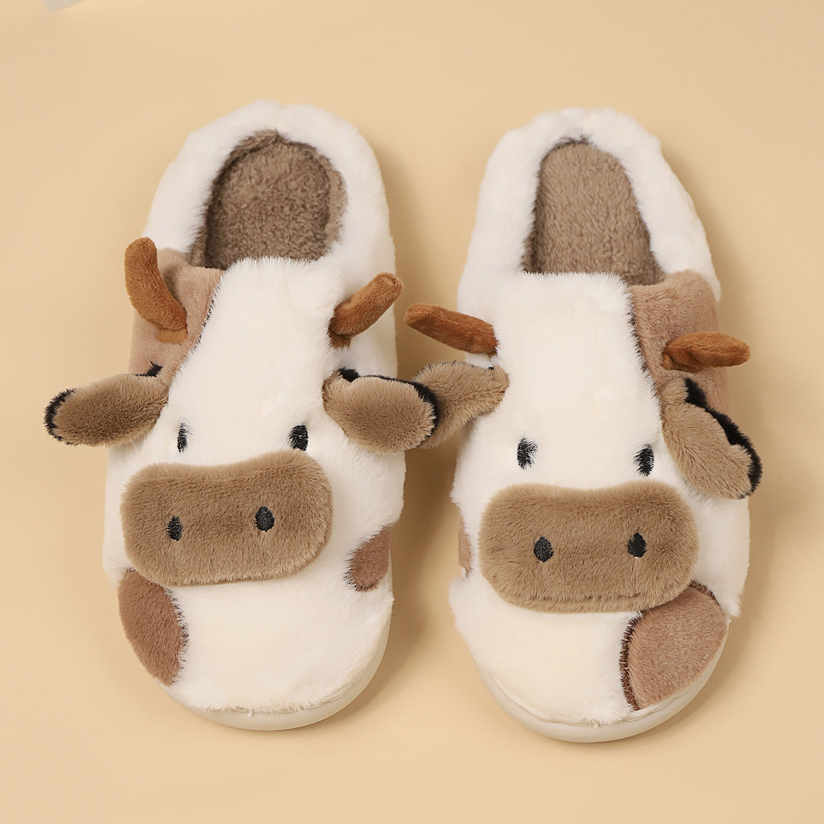 Cow Open Linen Slippers Winter Girls Can Wear At Home - KreovaKids