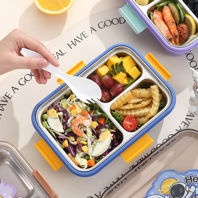 304 Stainless Steel Lunch Box Students Divided Into Lunch Box Three Grids - KreovaKids