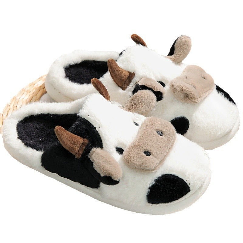 Cow Open Linen Slippers Winter Girls Can Wear At Home - KreovaKids