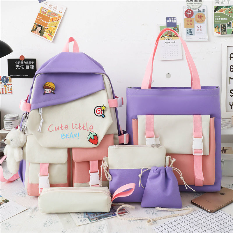 Korean Version Of The Tide Hit Color Harajuku Large-capacity Grade Primary School Bag Five Piece Set - KreovaKids