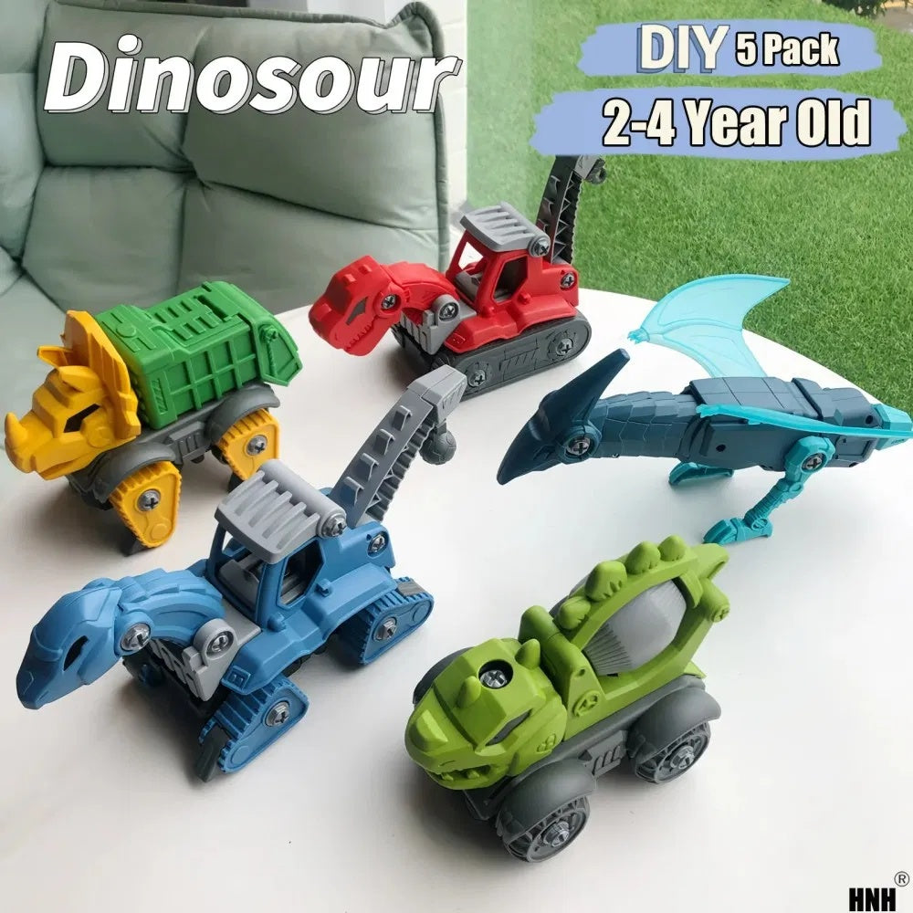 5 Pack Take Apart Dinosaur Set With Electric Drill, Construction Building Toy For Boys, Ideal Xmas Birthday Gift - KreovaKids