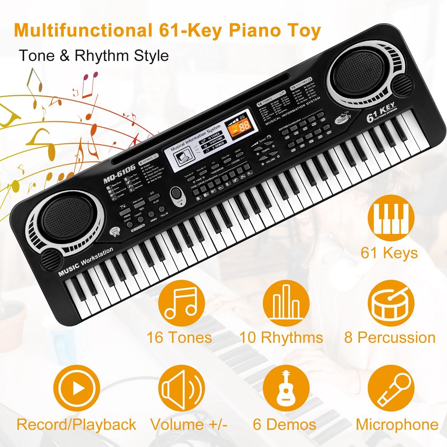 61 Keys Digital Music Electronic Keyboard Electric Piano Musical Instrument Kids Learning Keyboard With Microphone For Beginners Kids Girls Boys Adults - KreovaKids
