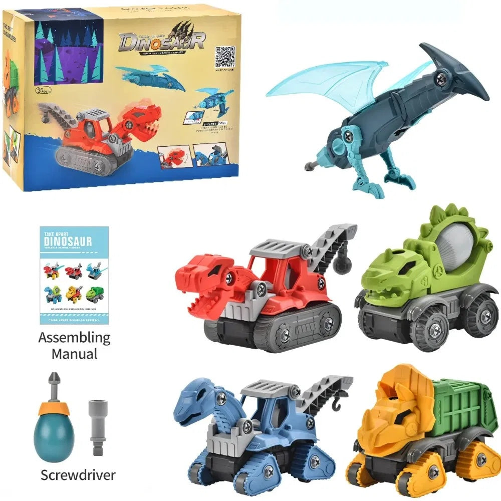 5 Pack Take Apart Dinosaur Set With Electric Drill, Construction Building Toy For Boys, Ideal Xmas Birthday Gift - KreovaKids