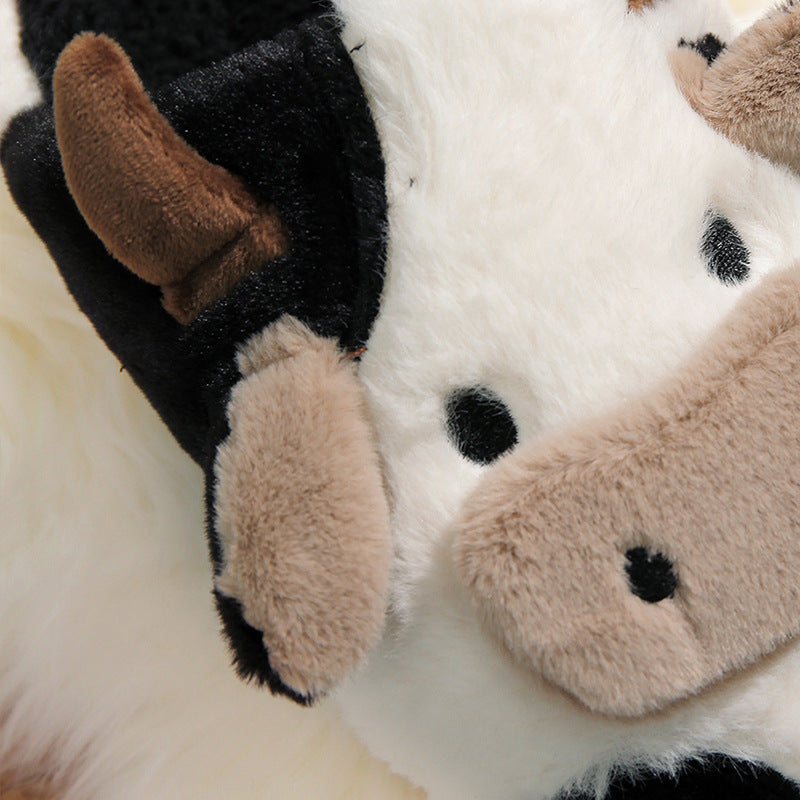 Cow Open Linen Slippers Winter Girls Can Wear At Home - KreovaKids