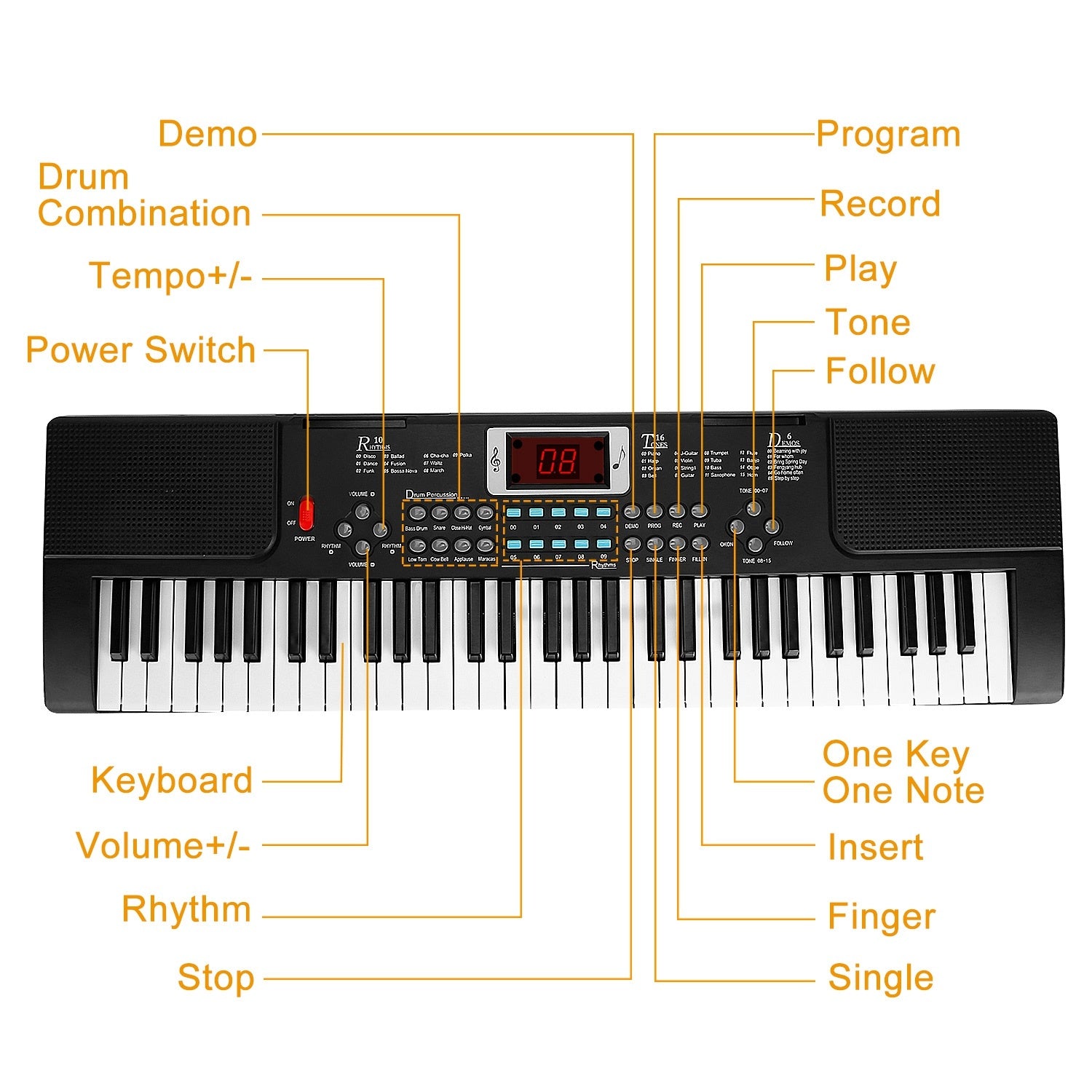 1P 61 Keys Digital Music Electronic Keyboard Electric Musical Piano Instrument Kids Learning Keyboard With Stand Microphone For Beginners - KreovaKids