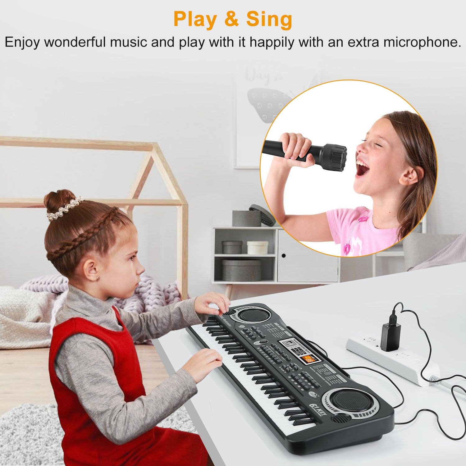 61 Keys Digital Music Electronic Keyboard Electric Piano Musical Instrument Kids Learning Keyboard With Microphone For Beginners Kids Girls Boys Adults - KreovaKids