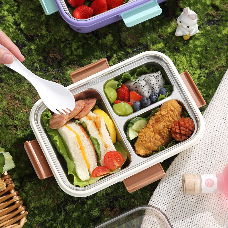 304 Stainless Steel Lunch Box Students Divided Into Lunch Box Three Grids - KreovaKids