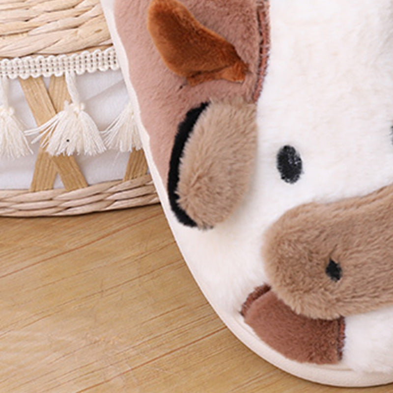 Cow Open Linen Slippers Winter Girls Can Wear At Home - KreovaKids