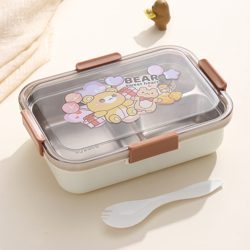 304 Stainless Steel Lunch Box Students Divided Into Lunch Box Three Grids - KreovaKids