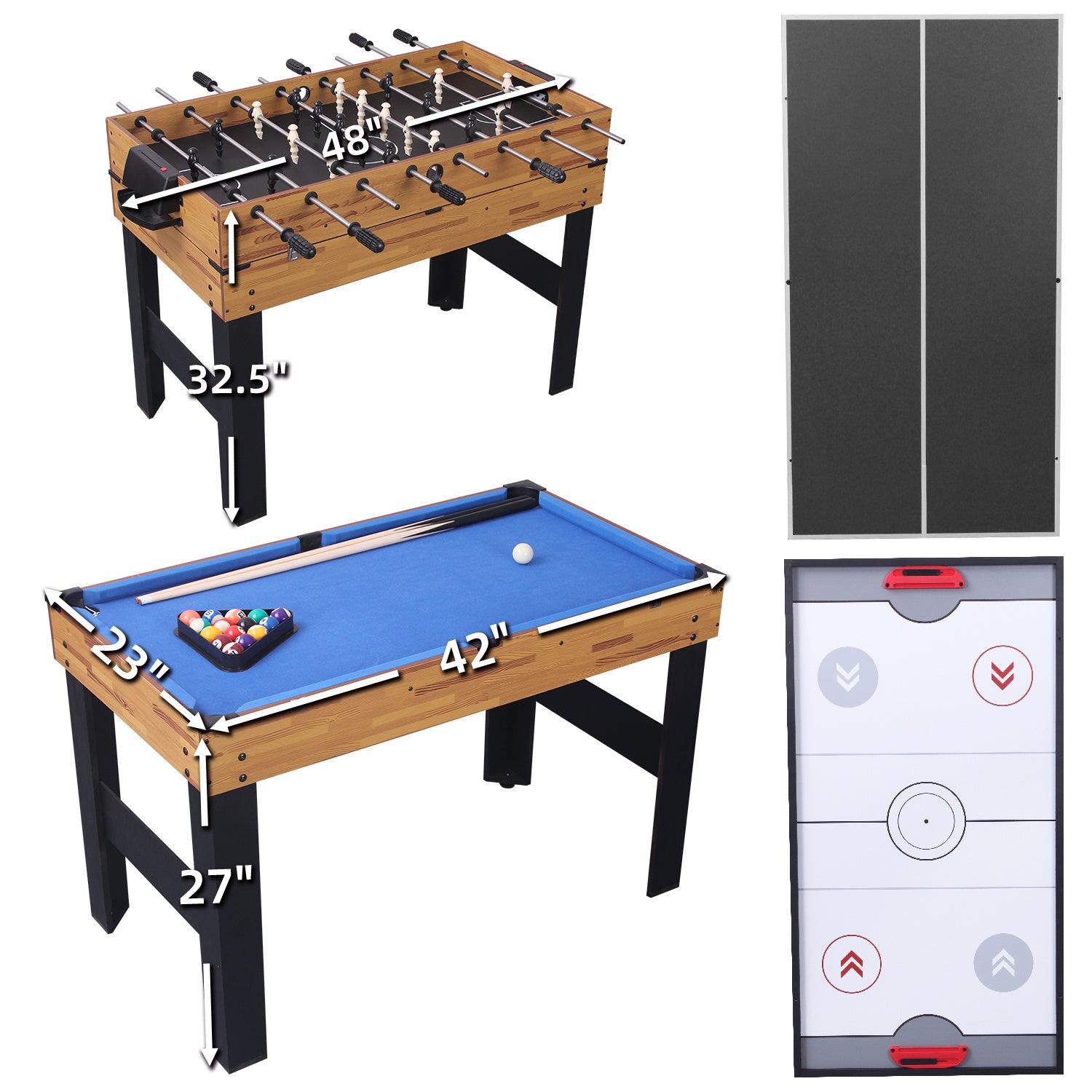 48in Folding Portable Combination Game Table Set With Ping Pong, Air Hockey, Pool Billiards For Kids And Adults, Indoor And Outdoor Games - KreovaKids