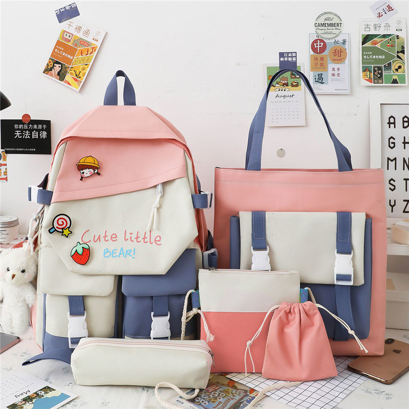 Korean Version Of The Tide Hit Color Harajuku Large-capacity Grade Primary School Bag Five Piece Set - KreovaKids