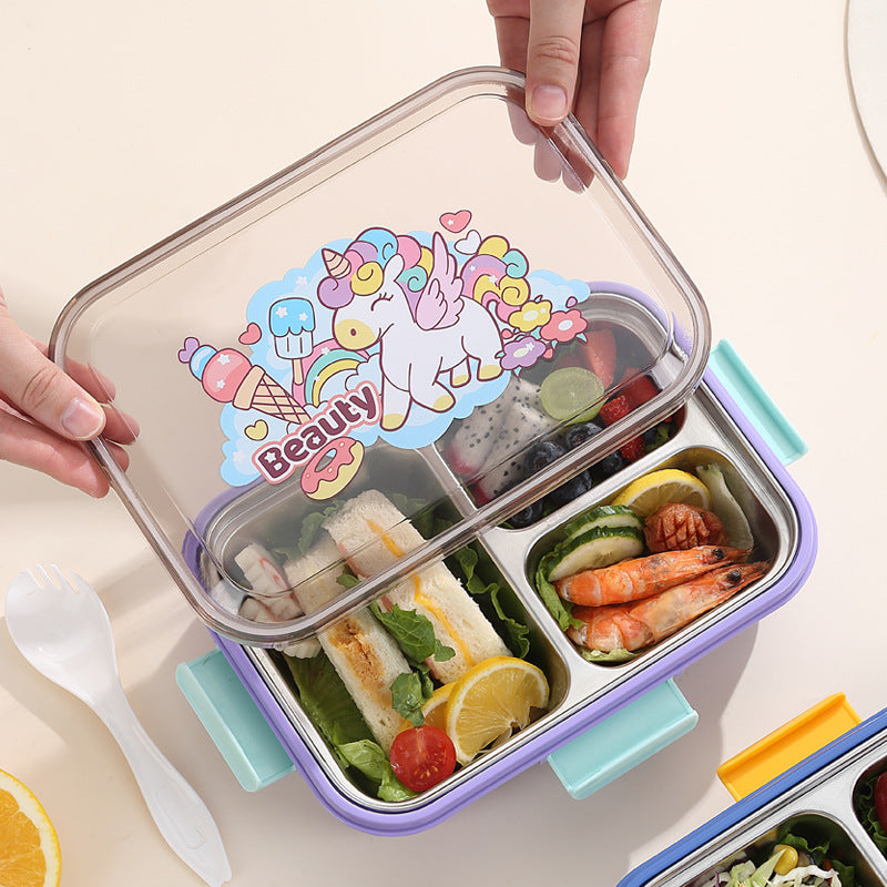 304 Stainless Steel Lunch Box Students Divided Into Lunch Box Three Grids - KreovaKids