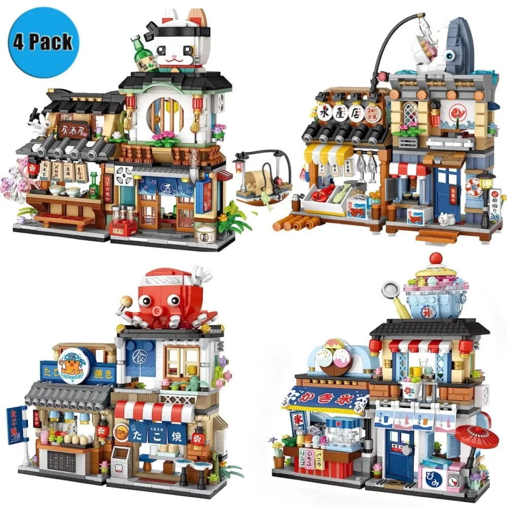 4 PACK Brick Building Set For Kids, 2969 PCS Building Blocks Kit Japanese Street Building Toy Set Gift For 6-15 Years Old Kid And Adult - KreovaKids