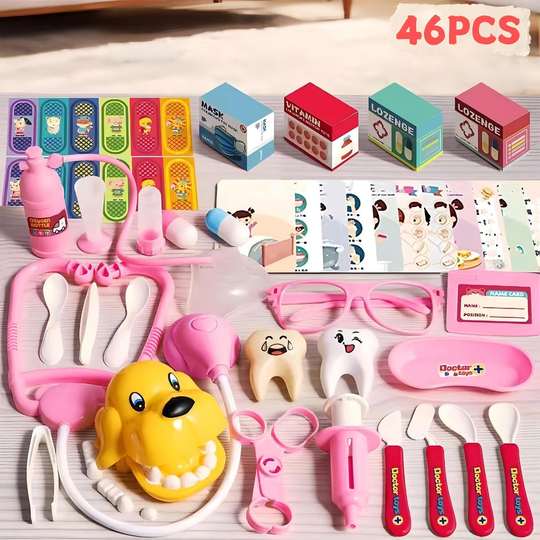 46PCS Kids Doctor Play Set Pretend Medical Kit With Stethoscope Syringe Dental Tools Nurse Accessories For Boys And Girls - KreovaKids