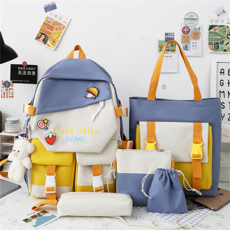 Korean Version Of The Tide Hit Color Harajuku Large-capacity Grade Primary School Bag Five Piece Set - KreovaKids