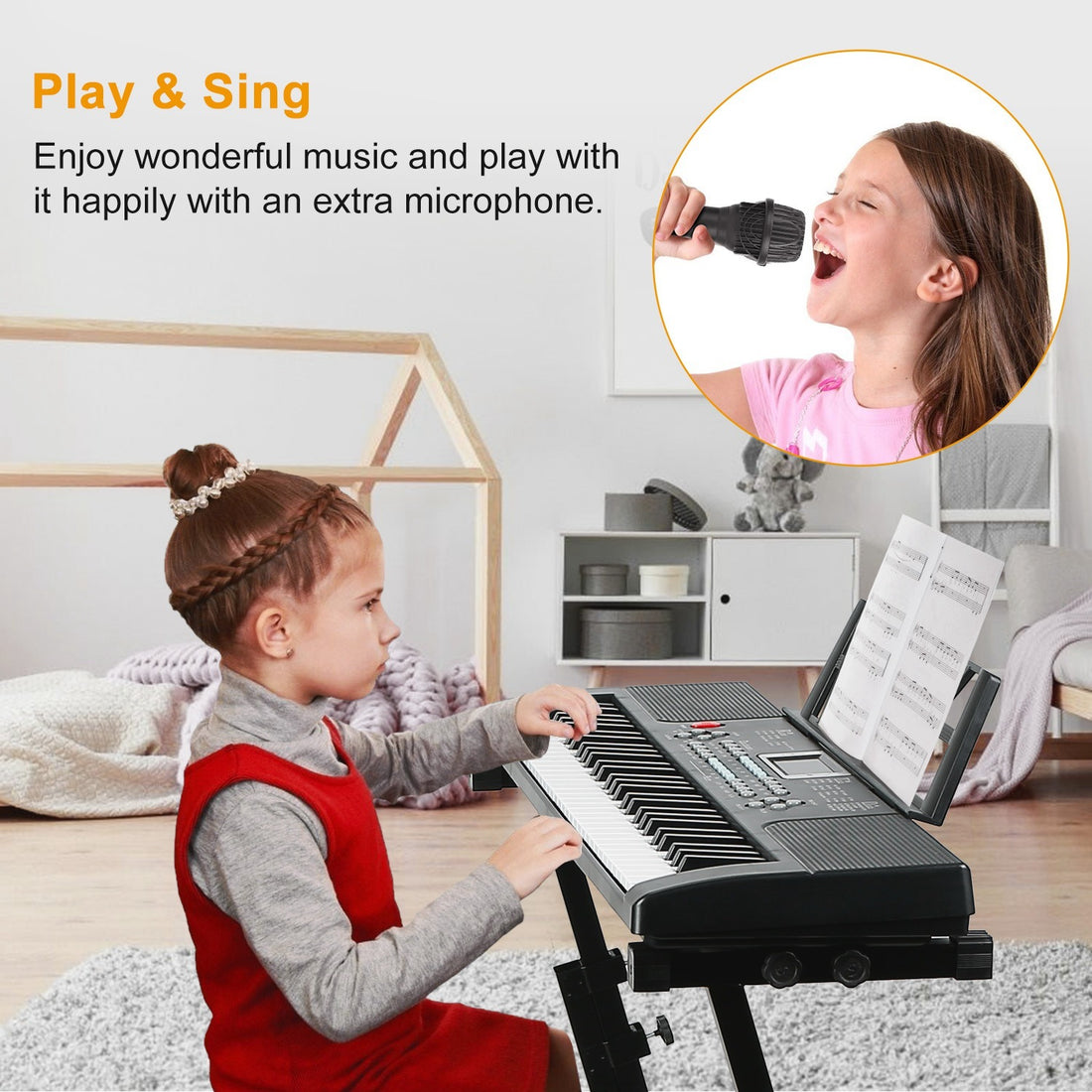 1P 61 Keys Digital Music Electronic Keyboard Electric Musical Piano Instrument Kids Learning Keyboard With Stand Microphone For Beginners - KreovaKids