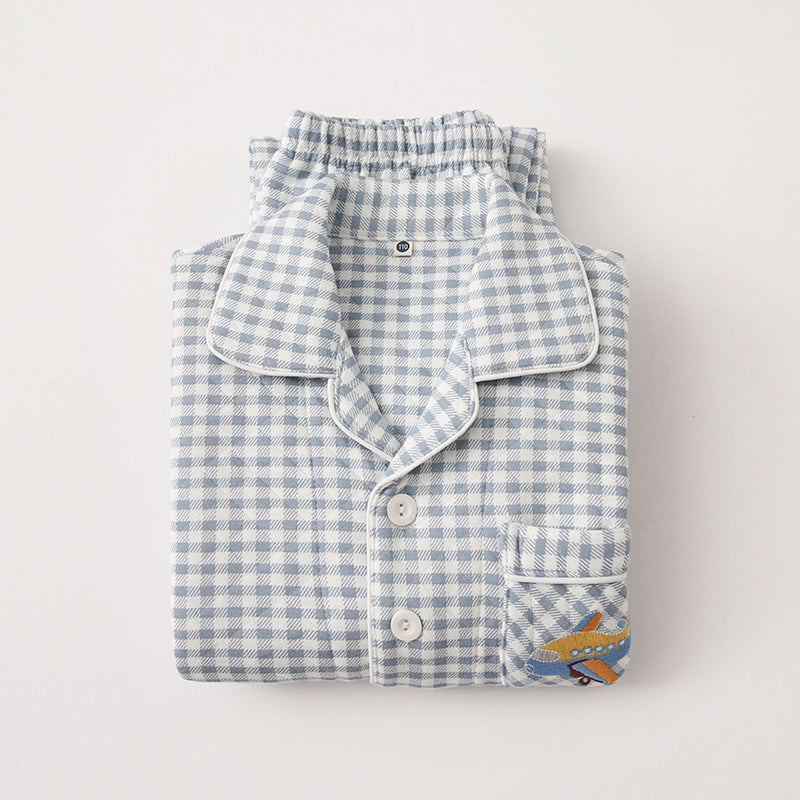 Autumn And Winter Cotton Thick Air Cotton Long Sleeved Pajamas For Girls And Boys - KreovaKids