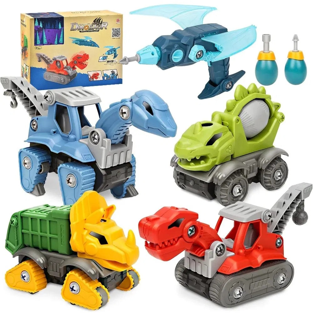 5 Pack Take Apart Dinosaur Set With Electric Drill, Construction Building Toy For Boys, Ideal Xmas Birthday Gift - KreovaKids