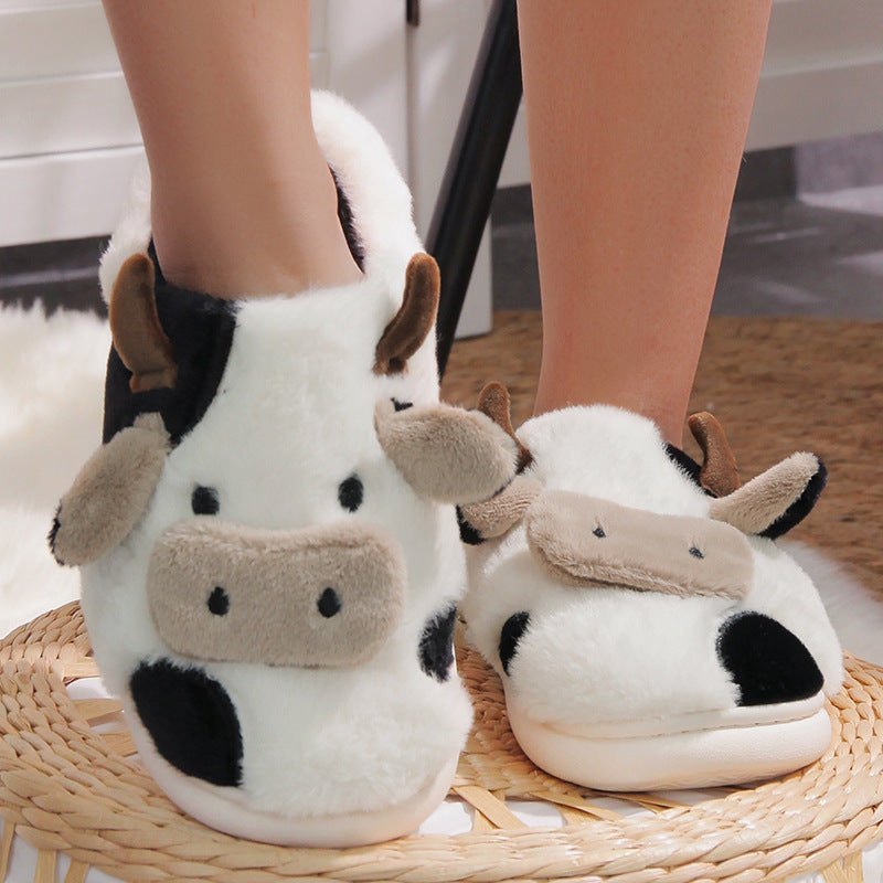 Cow Open Linen Slippers Winter Girls Can Wear At Home - KreovaKids