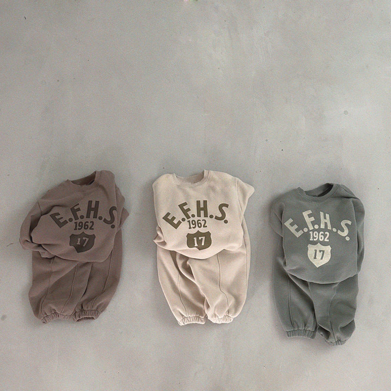 Boys And Girls Letter Printing Casual Fleece Sweater Two-piece Set - KreovaKids