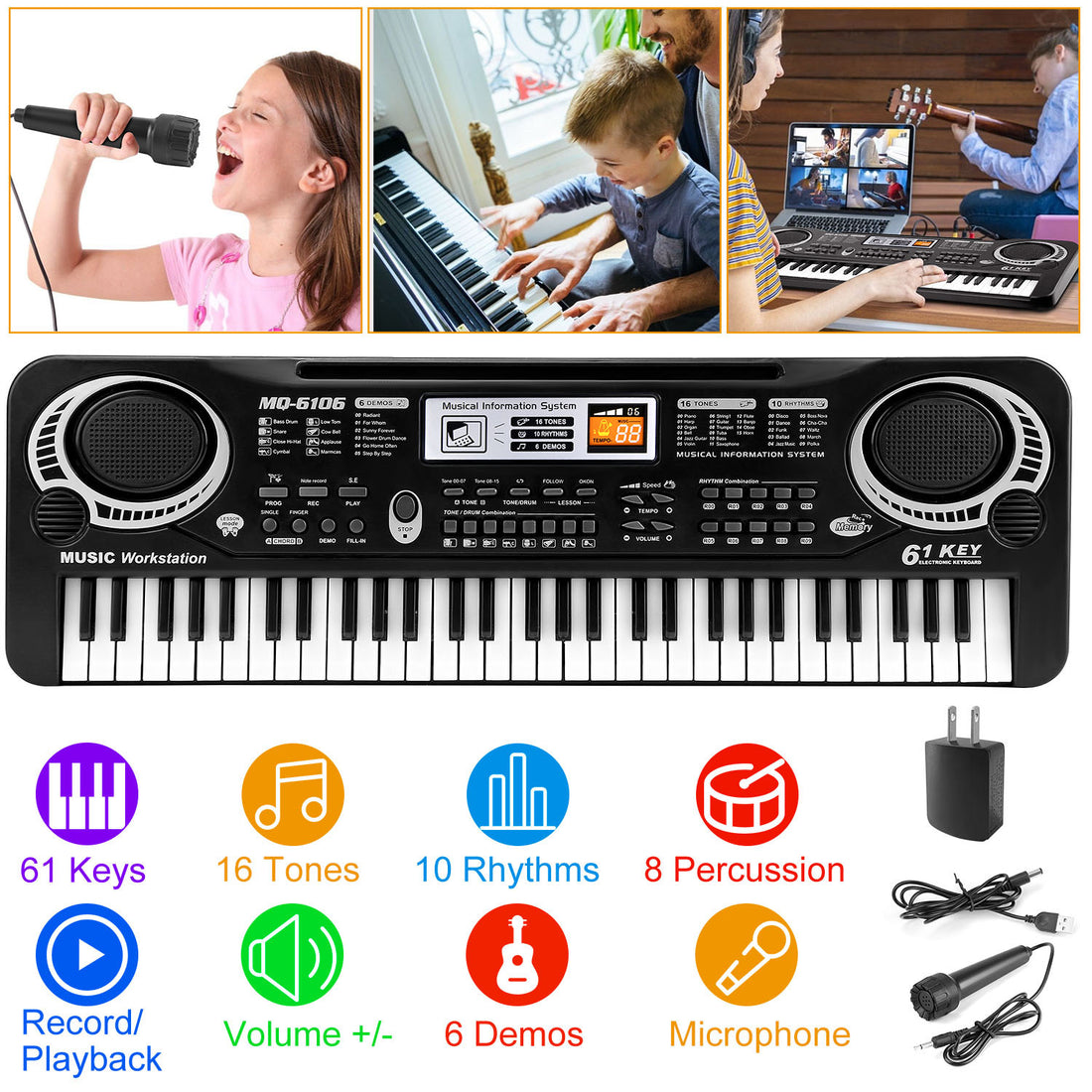 61 Keys Digital Music Electronic Keyboard Electric Piano Musical Instrument Kids Learning Keyboard With Microphone For Beginners Kids Girls Boys Adults - KreovaKids