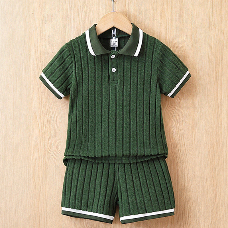 Polo Collar Stripes Shorts Design For Children - KreovaKids